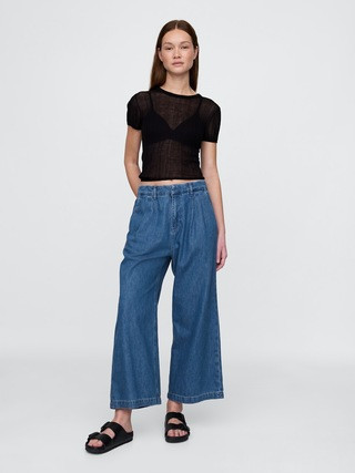 365 High Rise UltraSoft Denim Pleated Ankle Trousers | Gap (US)