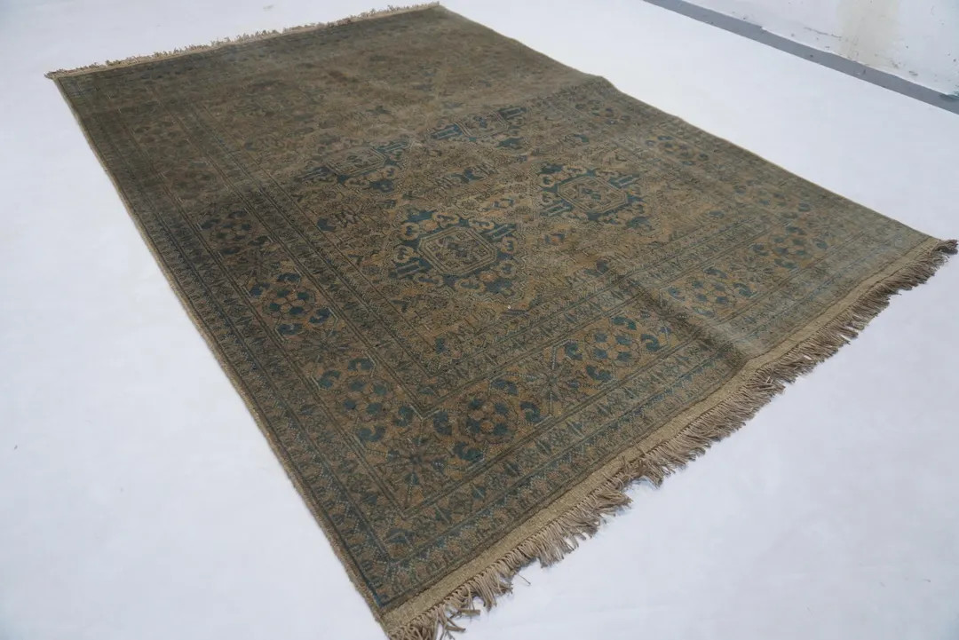 Afghan Vintage Rug 5x7 Terracotta Rug/ Handmade Wool Rug/ Low Pile Distressed Faded Rug/ Oriental... | Etsy (US)