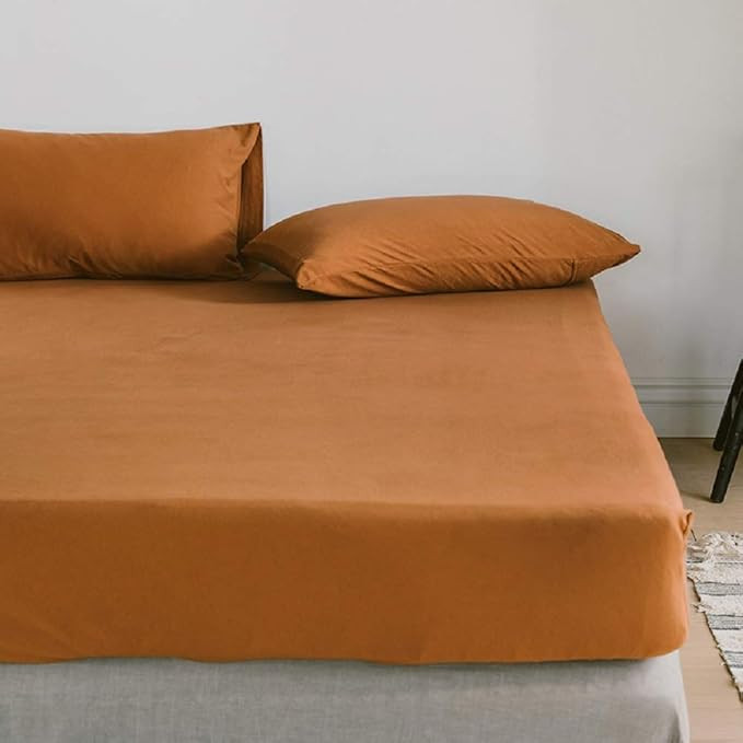 Solid Pumpkin Color Fitted Sheet King Soft Jersey Knit Cotton Bedding Sheet Solid Pumpkin Caramel... | Amazon (US)