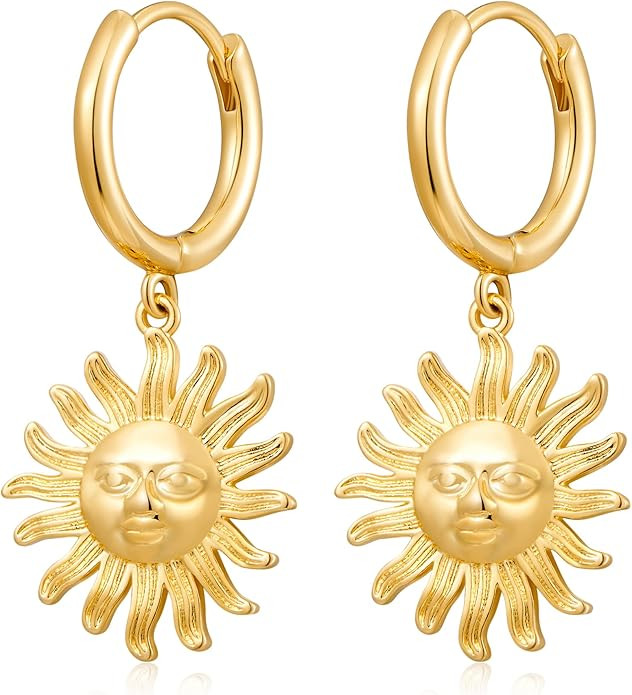 WOWORAMA Gold Sun Earrings for Women 18K Gold Hoop Dangle Earrings Dainty Huggie Hoop Earrings wi... | Amazon (US)