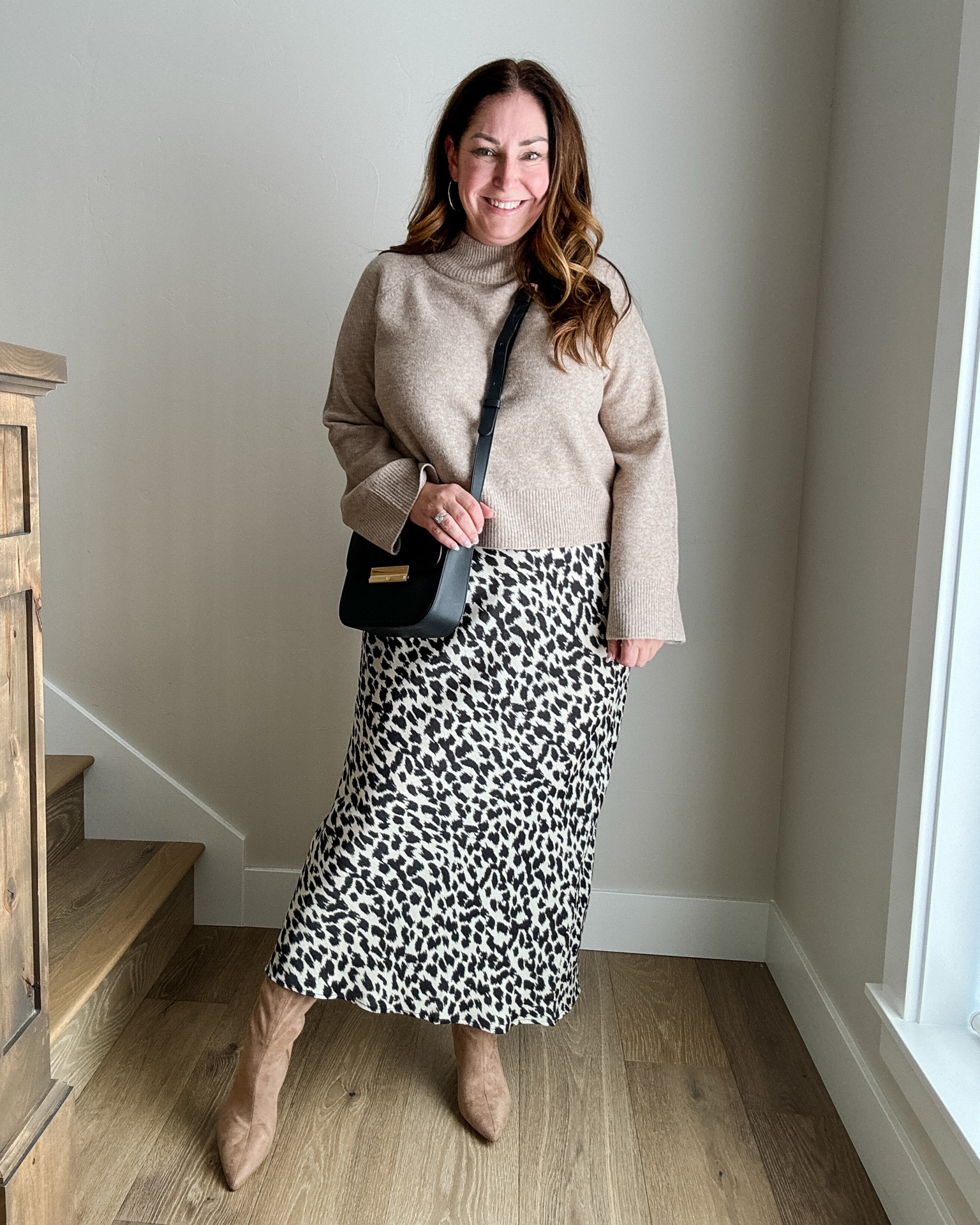 Fall outfit with leopard slip skirt 
·wearing large in skirt, l in Target sweater 

#LTKFindsUnder50 #LTKSeasonal #LTKMidsize