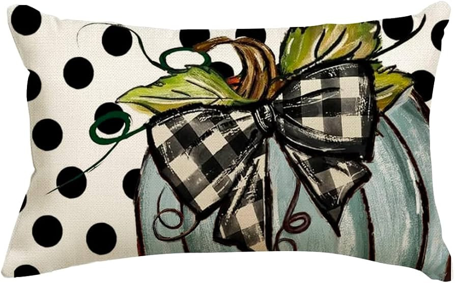 RABUSOFA Fall Pillow Covers 12x20 Polka Dot Aqua Pumpkin Thanksgiving Outdoor | Amazon (US)