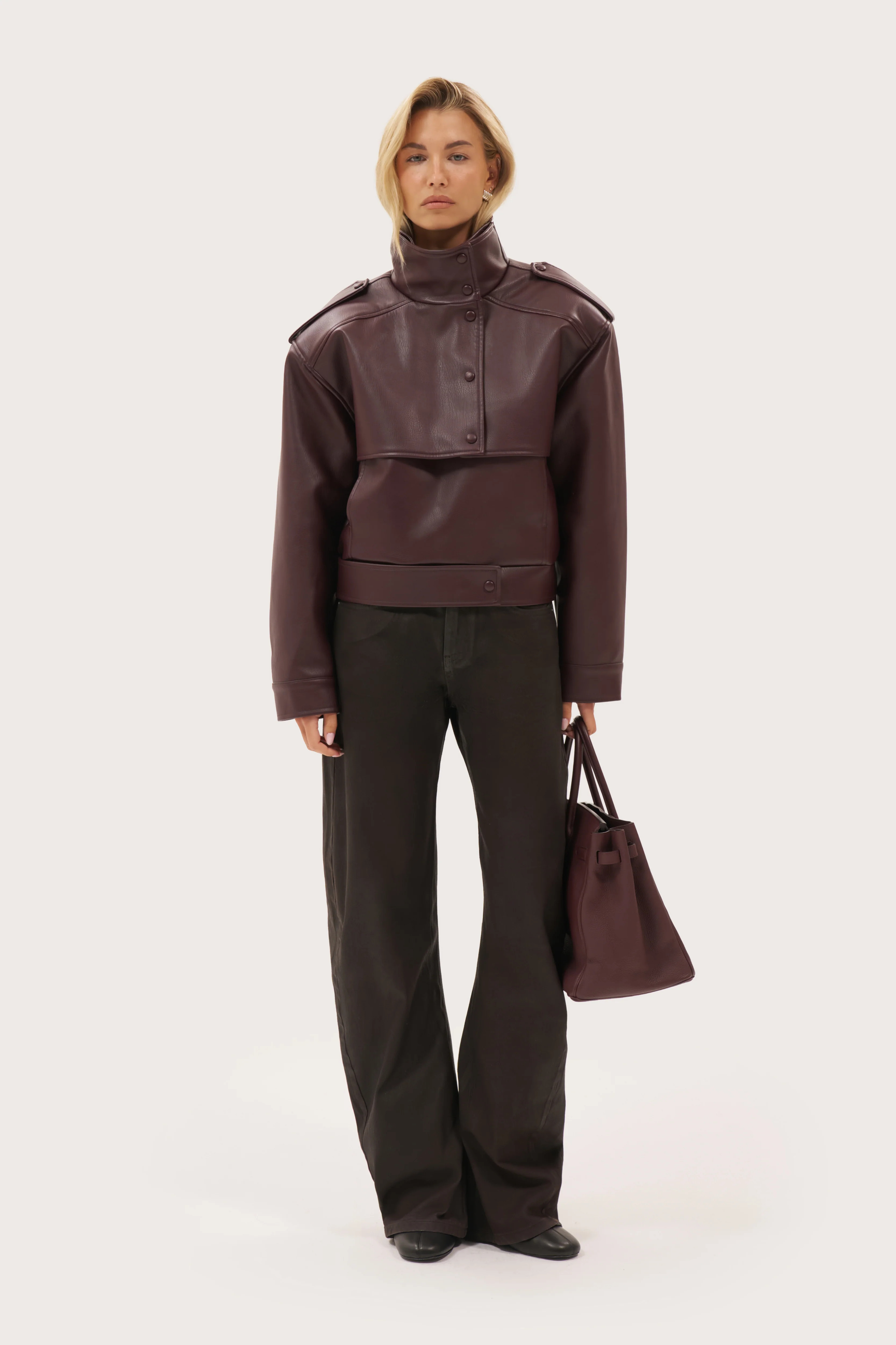 Maebe Mulberry Overhead Faux Leather Jacket - Burgundy | Maebe UK