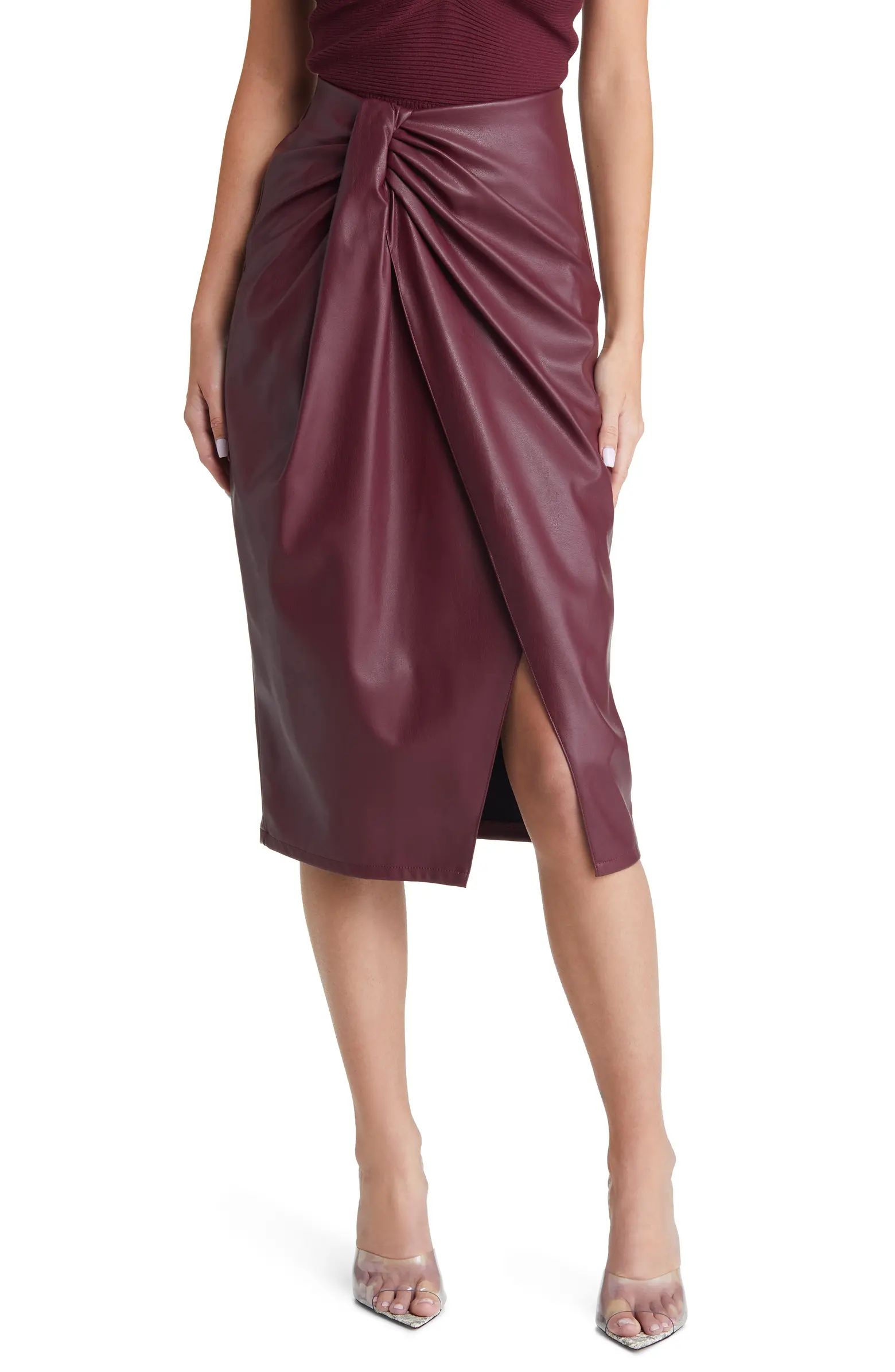Wrap Front Faux Leather Midi Skirt | Nordstrom