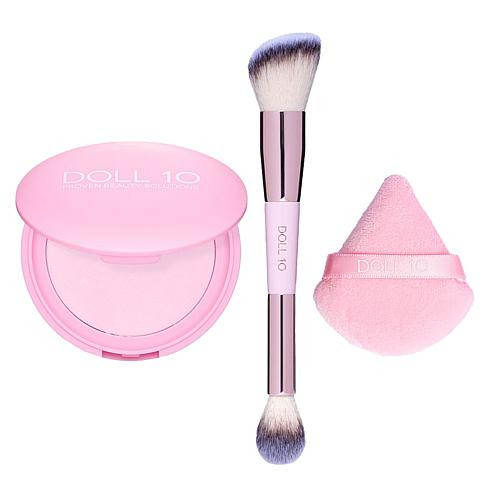 Doll 10 Doll Skin Pink Power Pressed Powder with Brush & Powder Puff | HSN