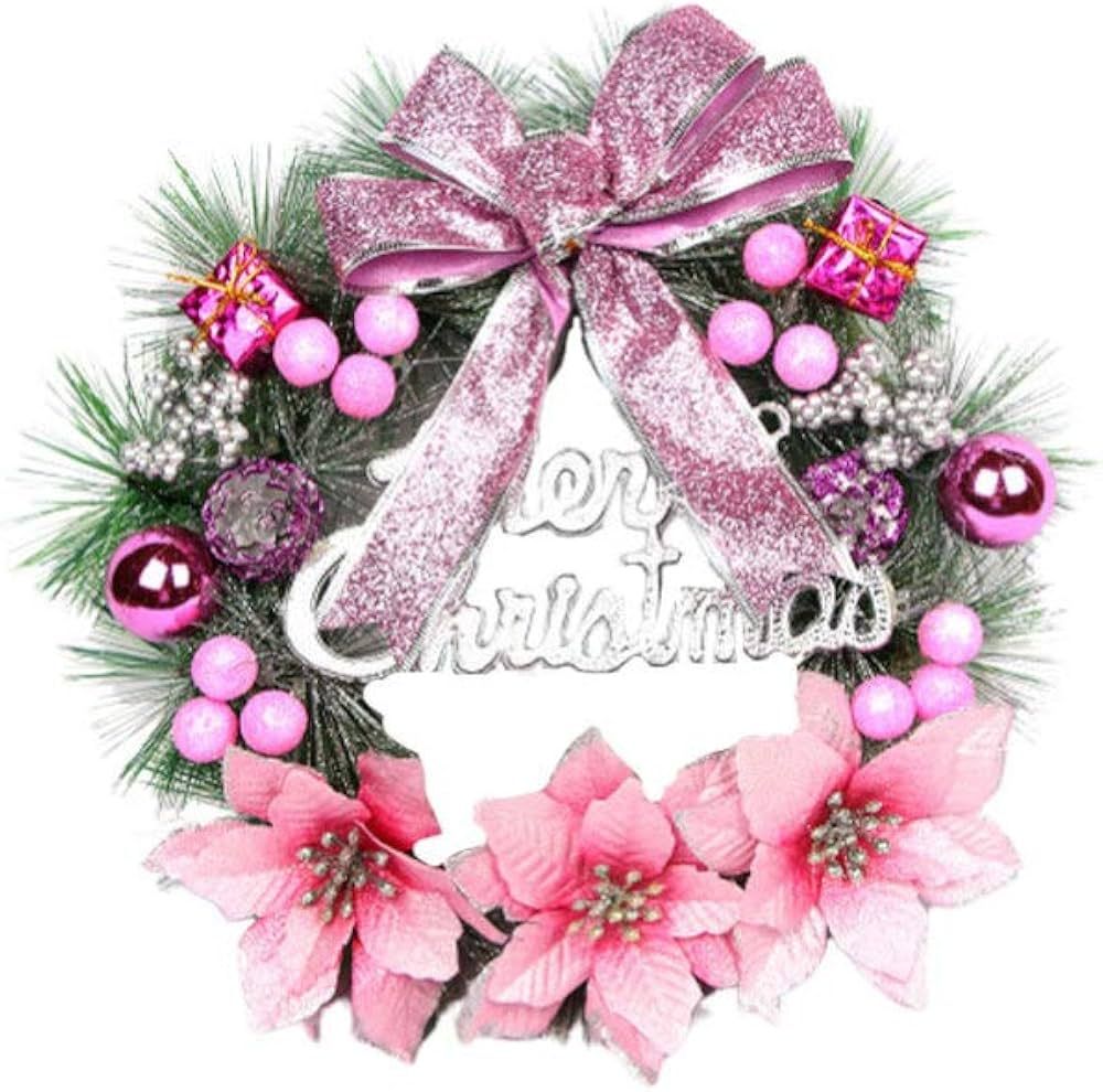 SUPVOX Christmas Wreath Merry Christmas Pine Berries Poinsettia Bow Ball Hanging Decor Front Door Ho | Amazon (US)
