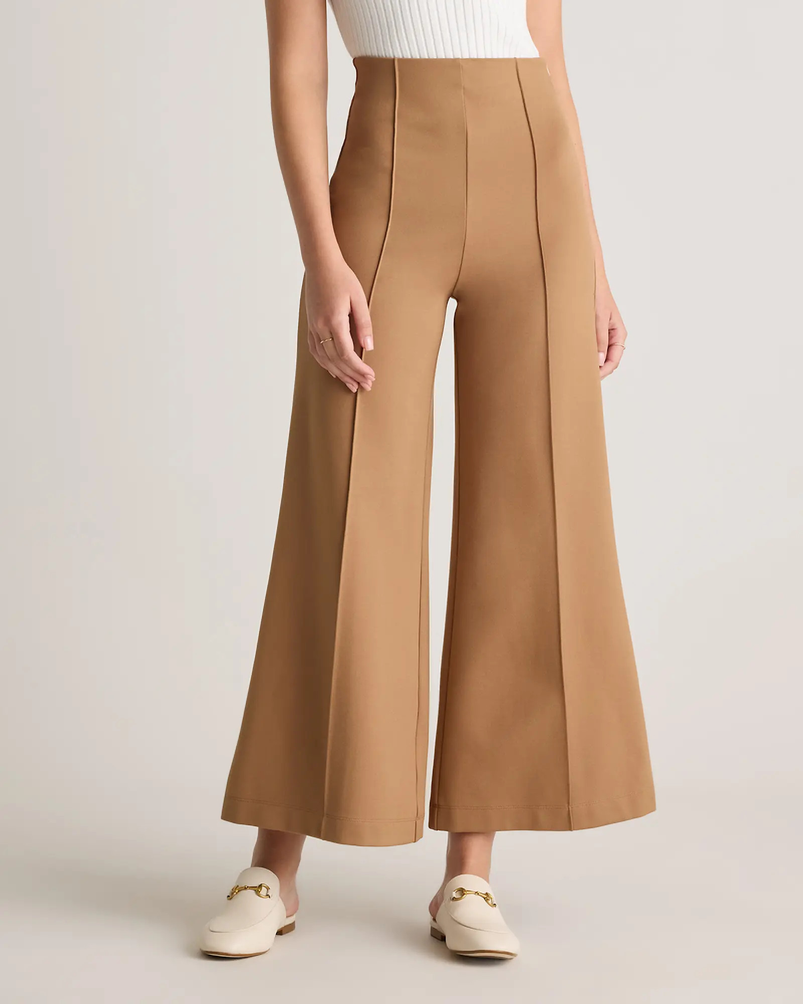 Ultra-Stretch Ponte Super Wide Leg Ankle Pants in Roasted Pecan | Quince