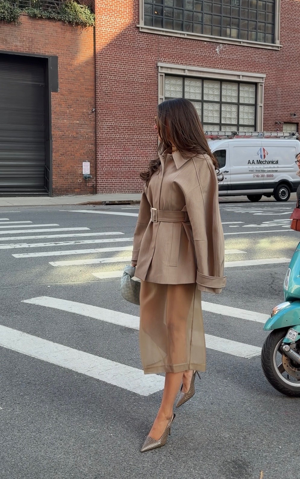 Effortless neutrals for a city stroll 🤎 Wearing a sheer neutral skirt, a jacket from The Frankie Shop (linking a similar one!), and my favorite taupe croc slingbacks from Cult of Coquette to finish the look! 

 #LTKgrwm #LTKootd #LTKSeasonal