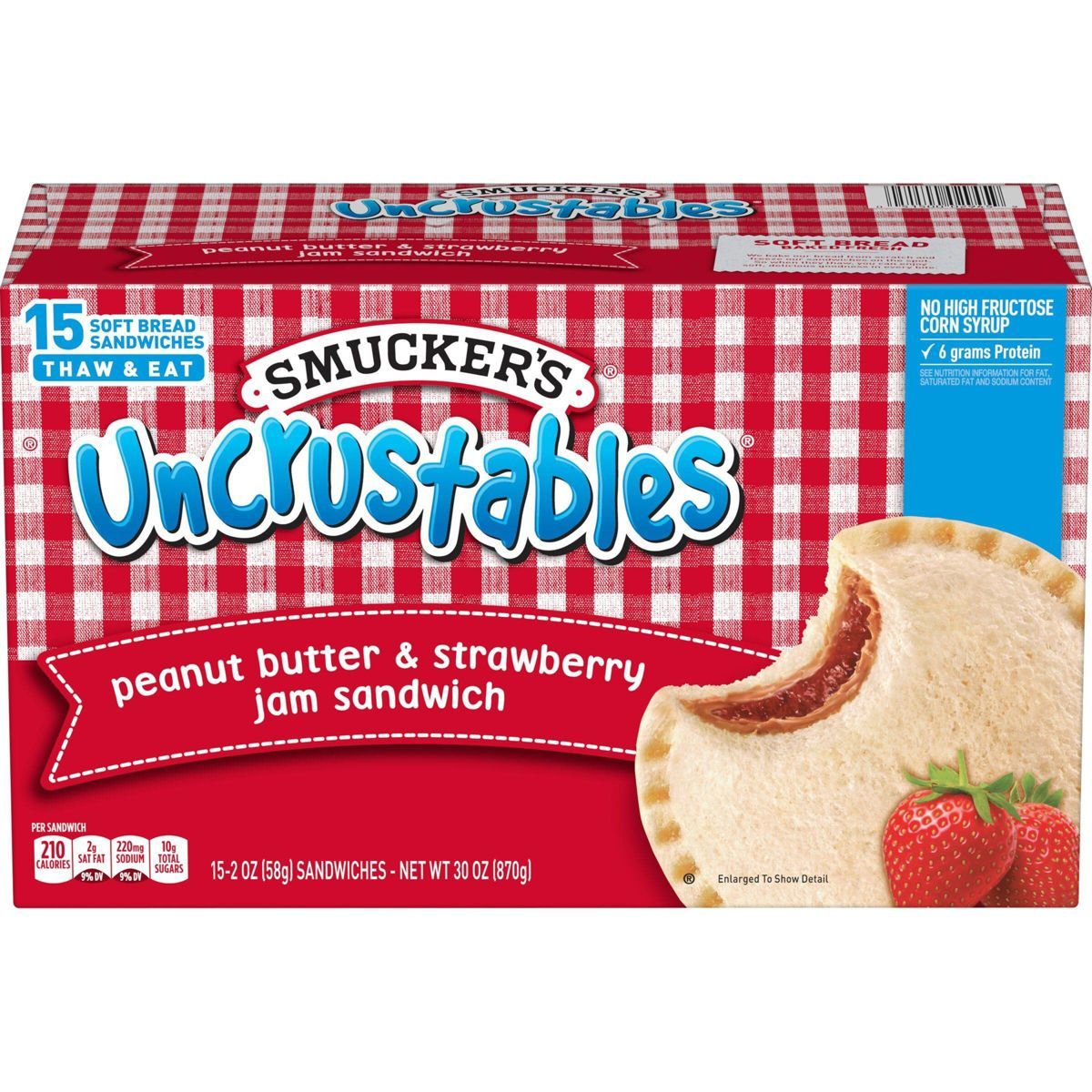 Smucker's Uncrustables Frozen Peanut Butter & Strawberry Jam Sandwich- 30oz/15ct | Target