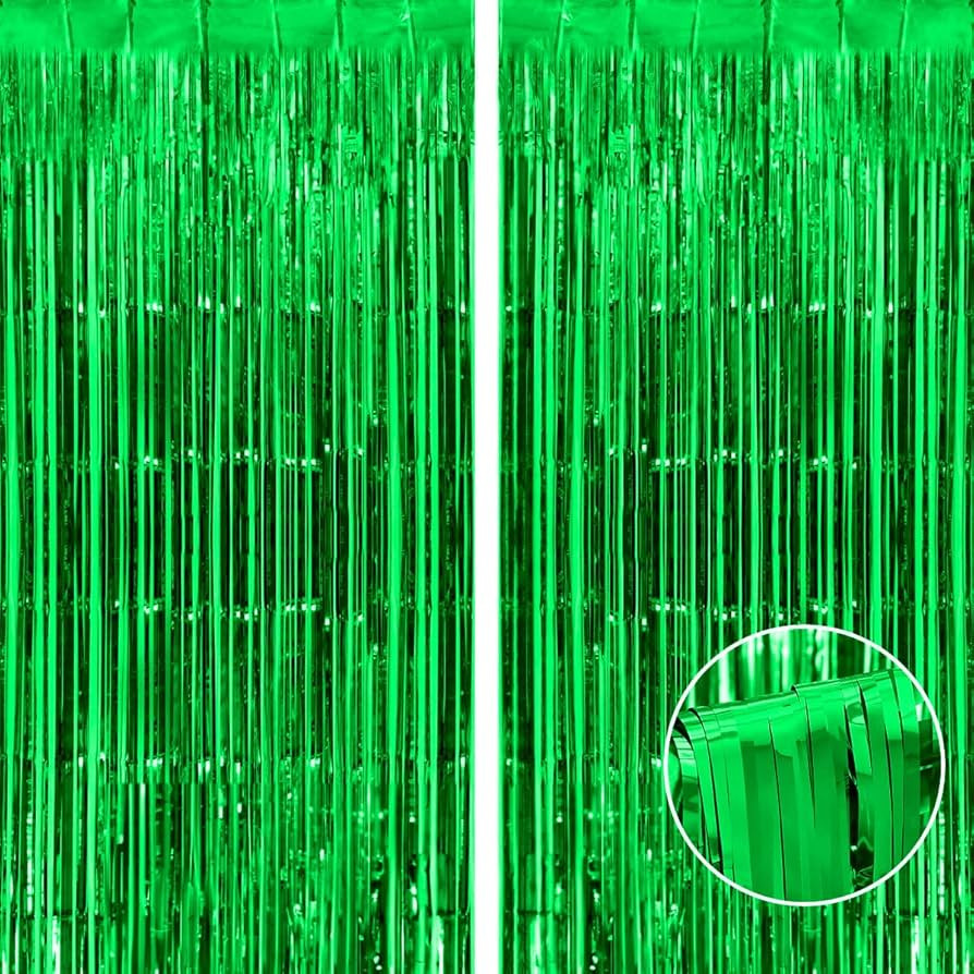 Thicken Green Foil Fringe Curtains Decorations 3.2x8.2ft - 2 Pack, Photo Backdrop for Birthday Ba... | Amazon (US)