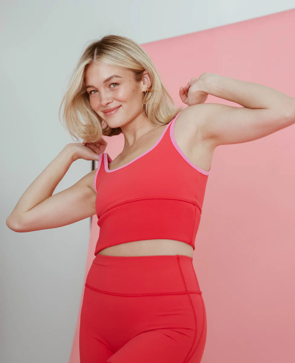 Longline Ribbed Hem Tank - Watermelon | Cara Loren Active