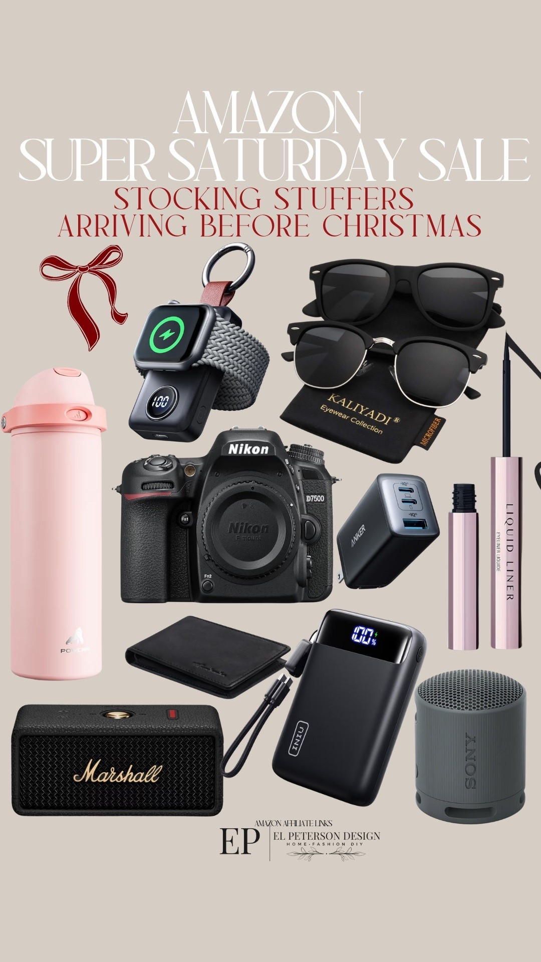 Amazon 
Super Sat Deals Arriving before Christmas 
Water bottle
Camera
Portable charger
Portable speaker
Sunglasses
Charger
Eye liner
Speaker 

#LTKFindsUnder100 #LTKSaleAlert #LTKGiftGuide