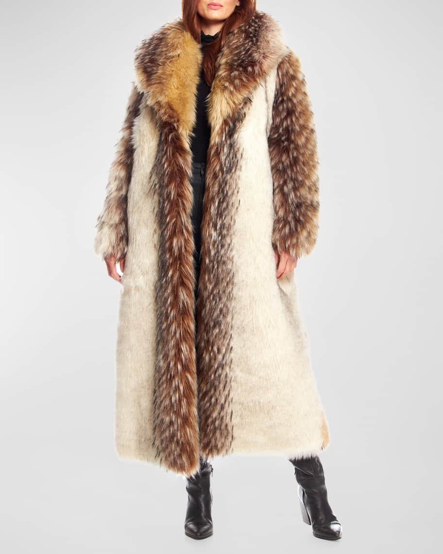 Faux-Fur Shawl-Collar Full-Length Coat | Neiman Marcus