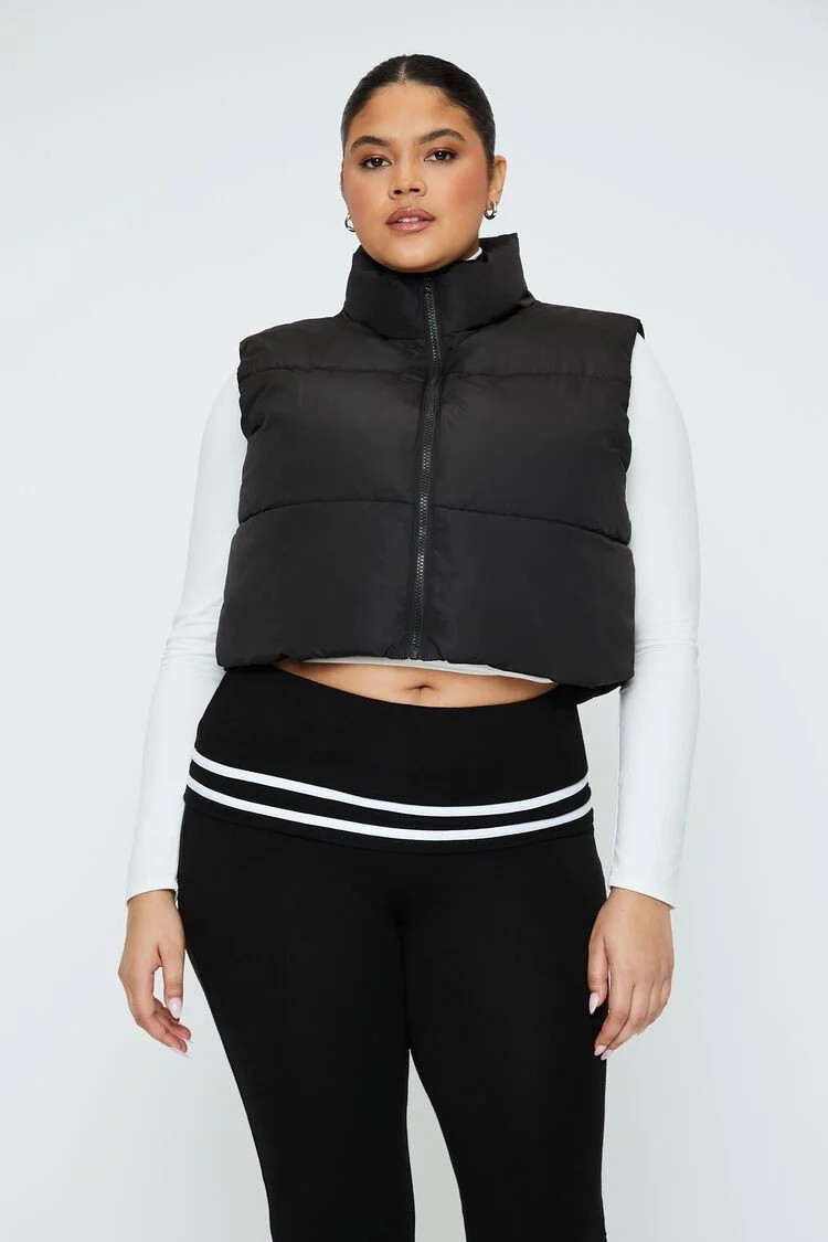 Women's Cropped Puffer Vest in Black, 3X | Forever 21