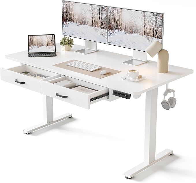 FEZIBO Adjustable Height Electric Standing Desk with Double Drawer, 55 x 24 Inches Stand Up Home ... | Amazon (US)