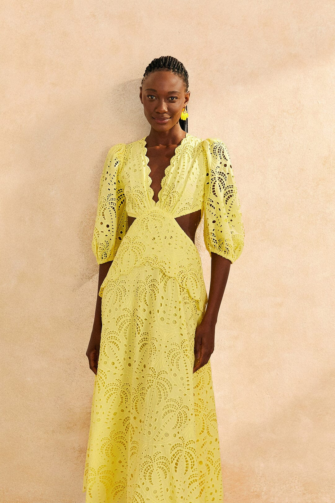 Light Yellow Richelieu Midi Dress | FarmRio (US)