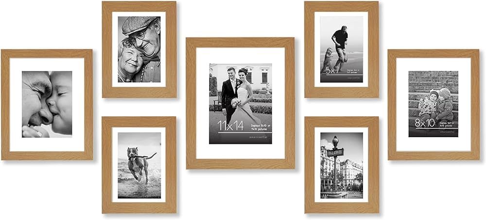 Amazon.com: Americanflat 7 Pack Dark Oak Gallery Wall Frame Set - One 11x14 Frame, Two 8x10 Frame... | Amazon (US)
