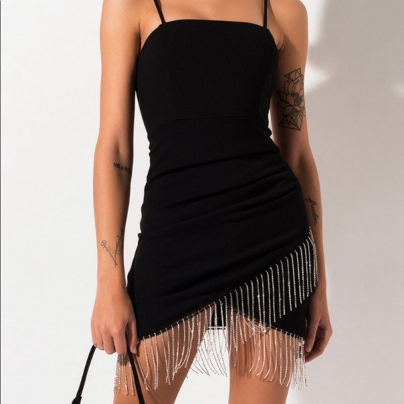 Black mini dress w/ rhinestone fringe | Poshmark