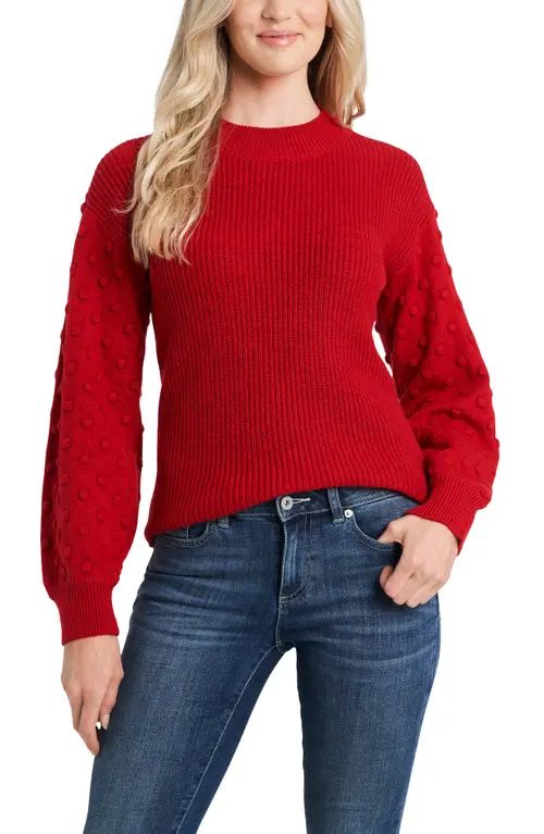 CeCe Puff Sleeve Bobble Ribbed Sweater in Luminous Red at Nordstrom, Size Medium | Nordstrom