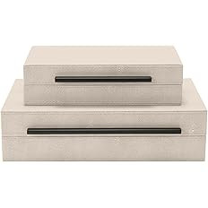 Generic Sagala Set of 2 Ivory Shagreen Decorative Boxes With Black Metal Handles, Faux Leather Je... | Amazon (US)