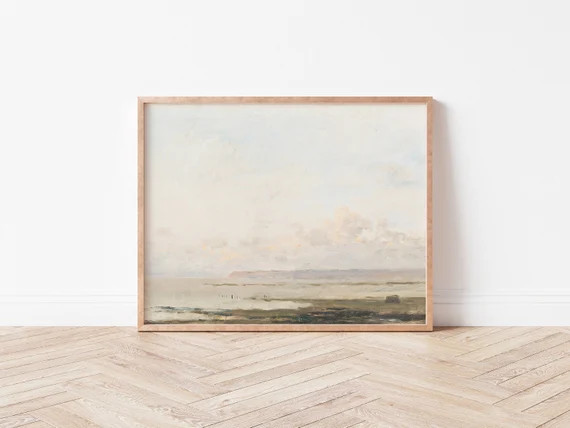 Hazy Shore, Beach Print, Oil Painting, Seascape, Digital Print, Coastal, Watercolor, Vintage Art,... | Etsy (US)