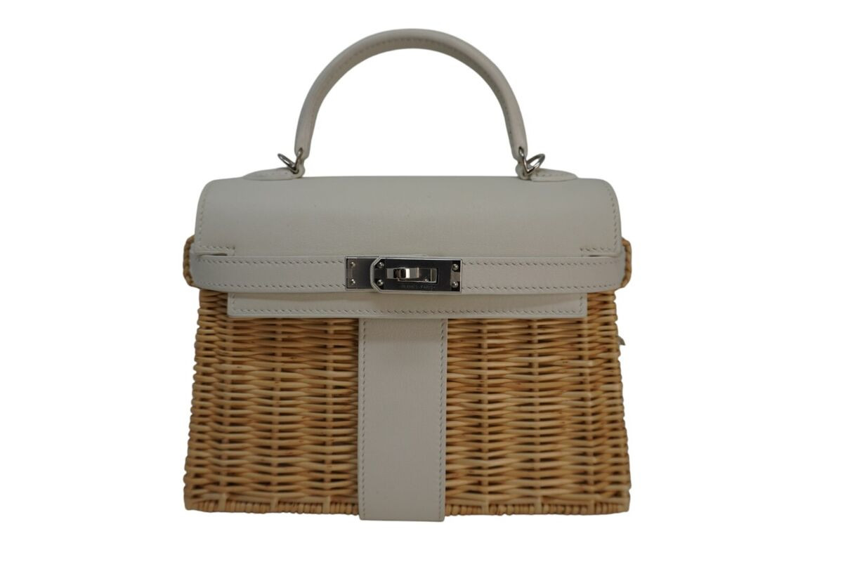 Hermes Mini Kelly Picnic 20 – White Swift Leather & Wicker | eBay US