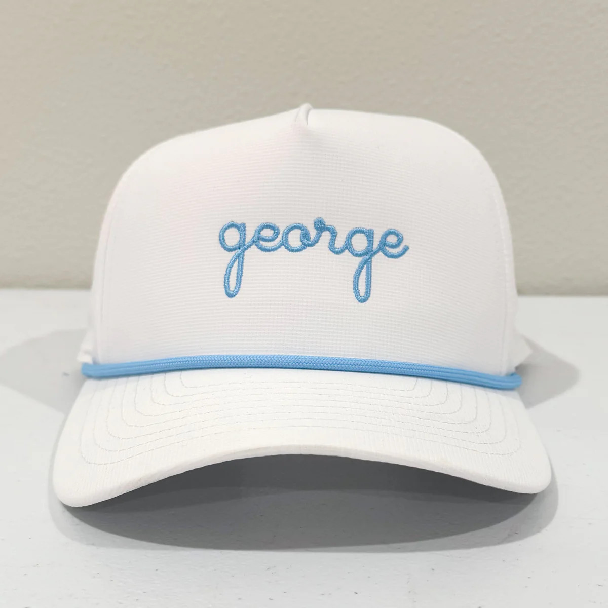 Personalized Rope hat - white with blue (5yr+) | Lovely Little Things Boutique