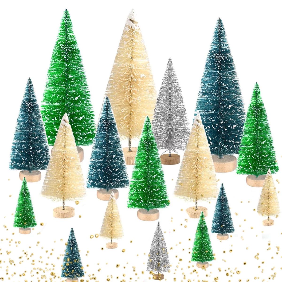 Visland 8PCS Artificial Mini Christmas Trees, Sisal Trees with Wood Base Bottle Brush Trees for C... | Walmart (US)