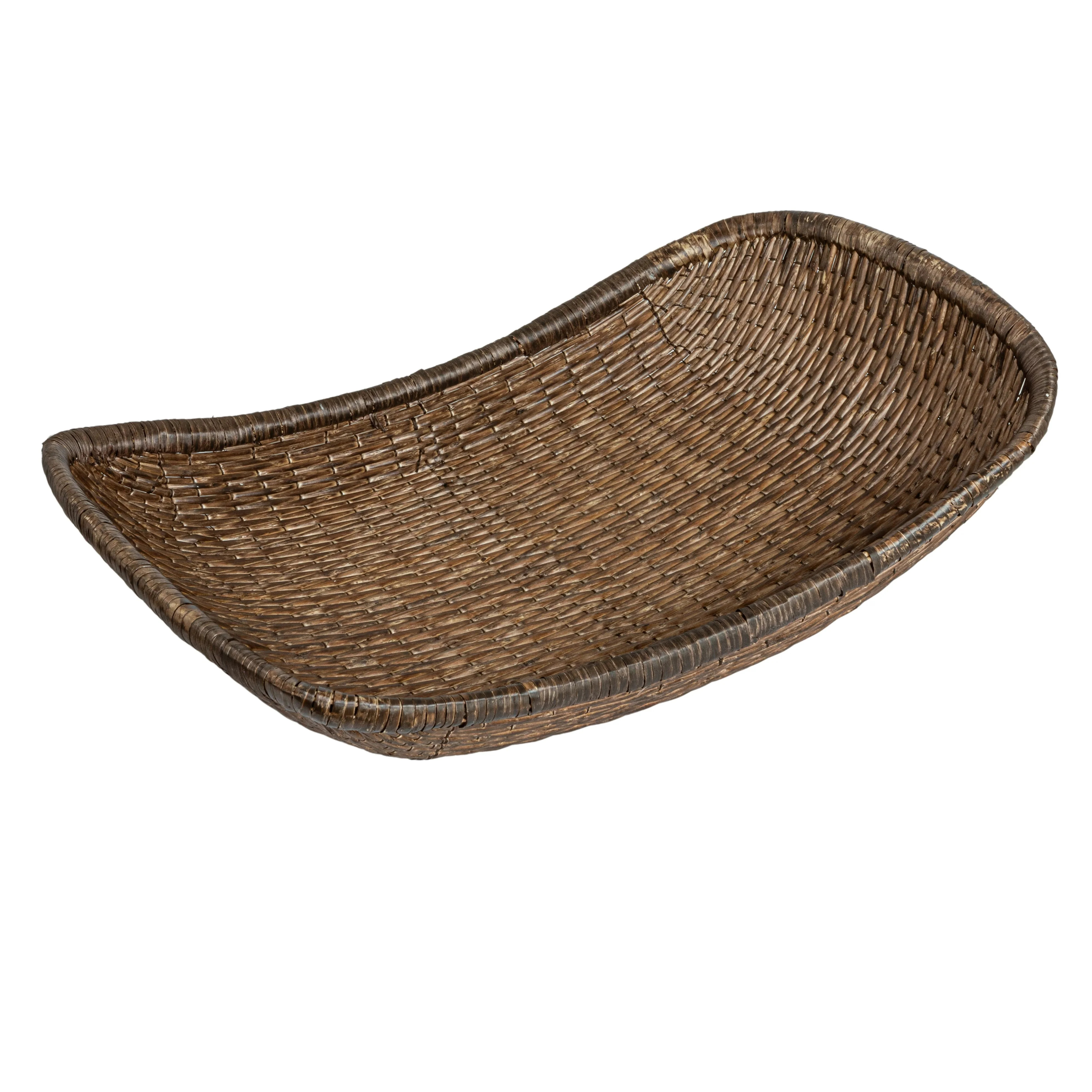 Creative Co-Op Antique Woven Wicker Tray Basket, Brown - Walmart.com | Walmart (US)