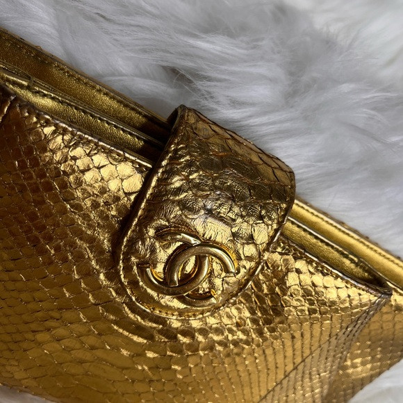 CHANEL python metallic gold clutch | Poshmark