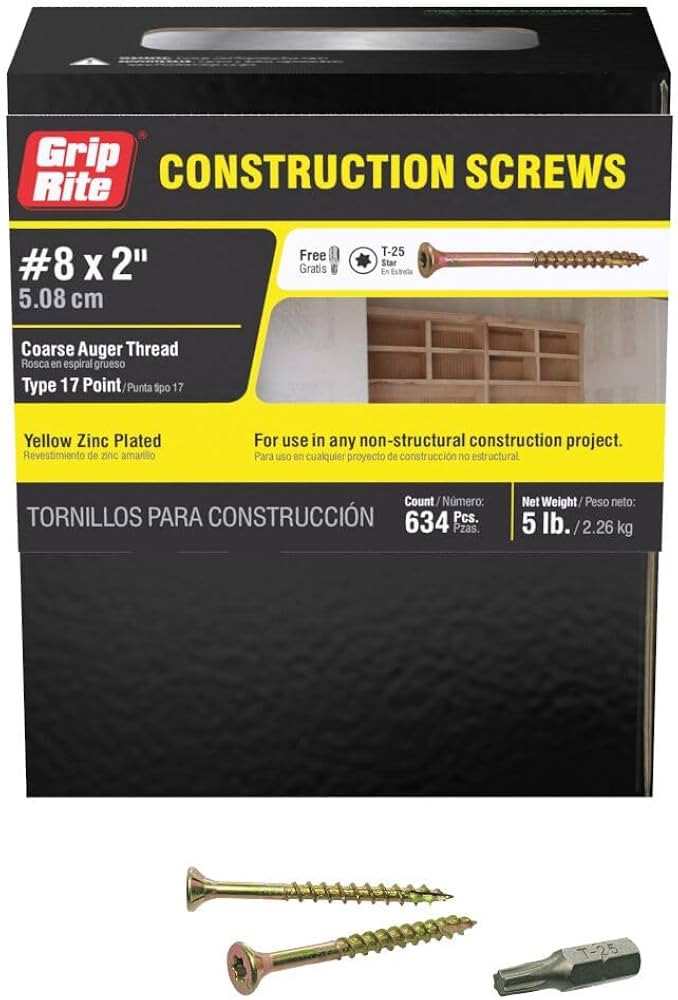 Grip-Rite 2GCS5#8 x 2 Star Drive Gold Construction Wood Screw, 5lb Box | Amazon (US)