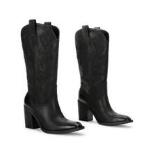 ISNOM Cowboy Boots In Women Chunky Heels Western Boots Embroidery And Square Toe | SHEIN