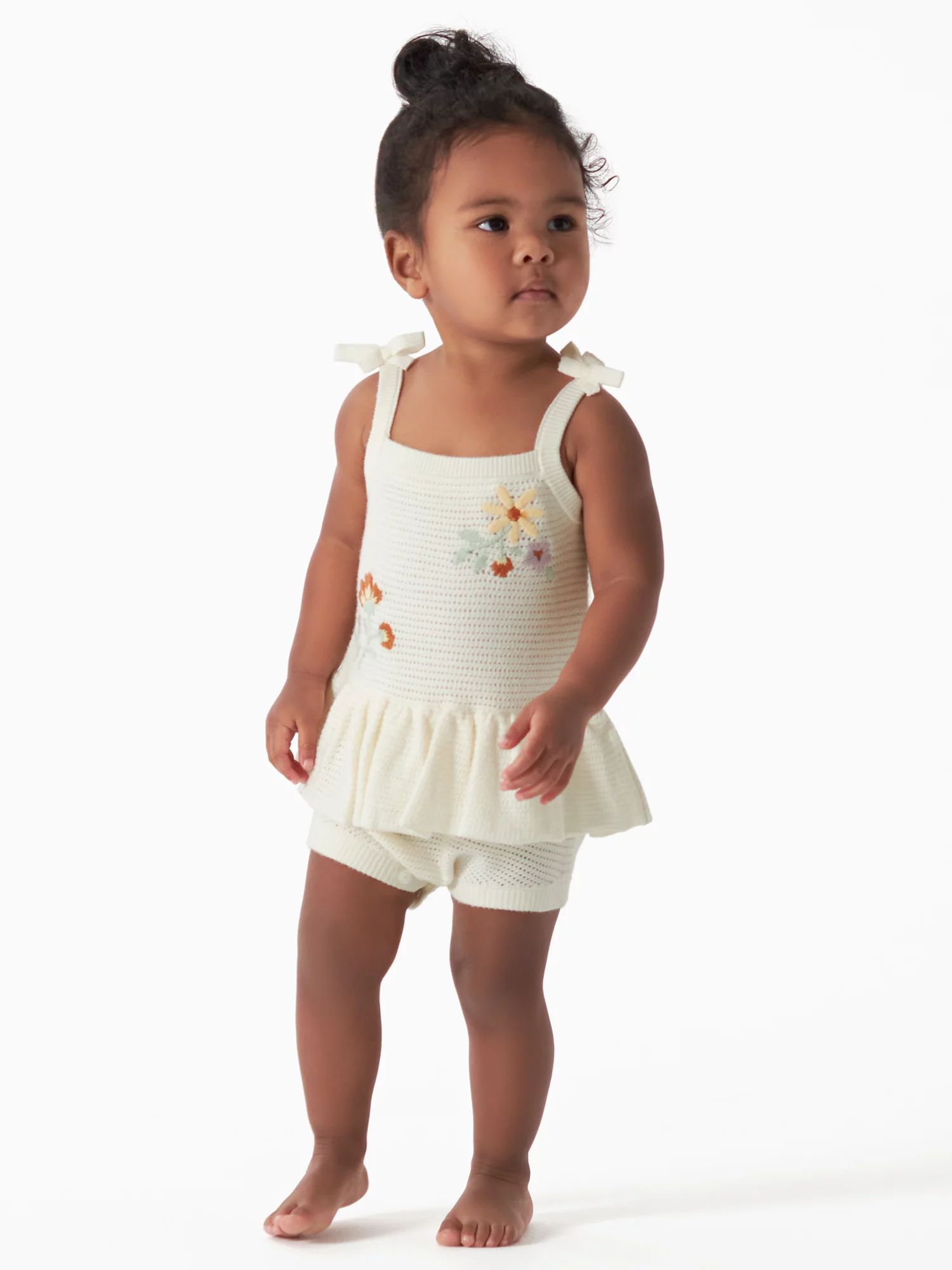 Modern Moments by Gerber Baby Girl Embroidered Pointelle Romper, Sizes 0/3M-24M | Walmart (US)