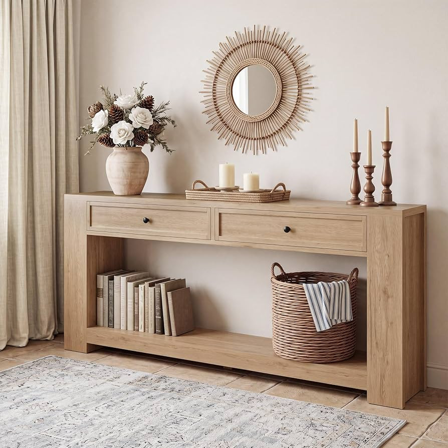 71" Console Table with Storage Drawers, Brown Entryway Table with Shelf | Amazon (US)