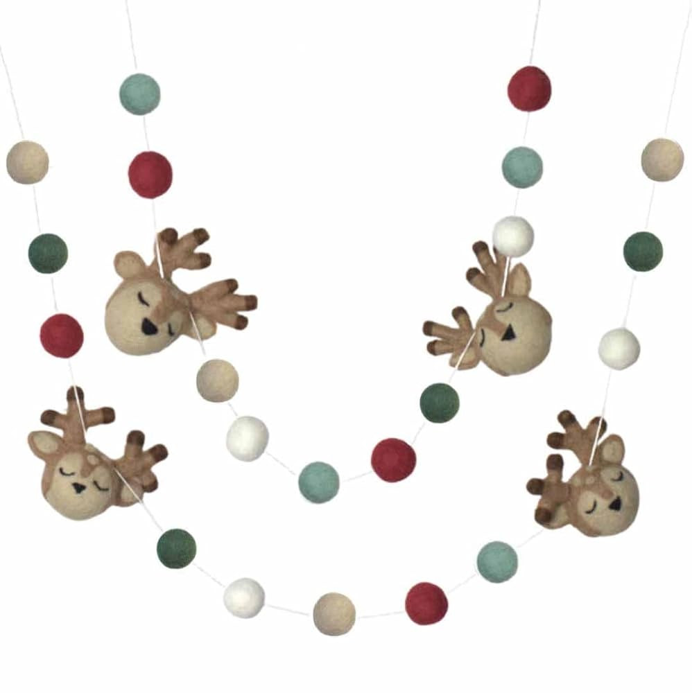 Handmade Felt Christmas Garland- 100% Wool- 1" Felt Balls- Mantle Banner, Holiday Shelf, Winter H... | Amazon (US)