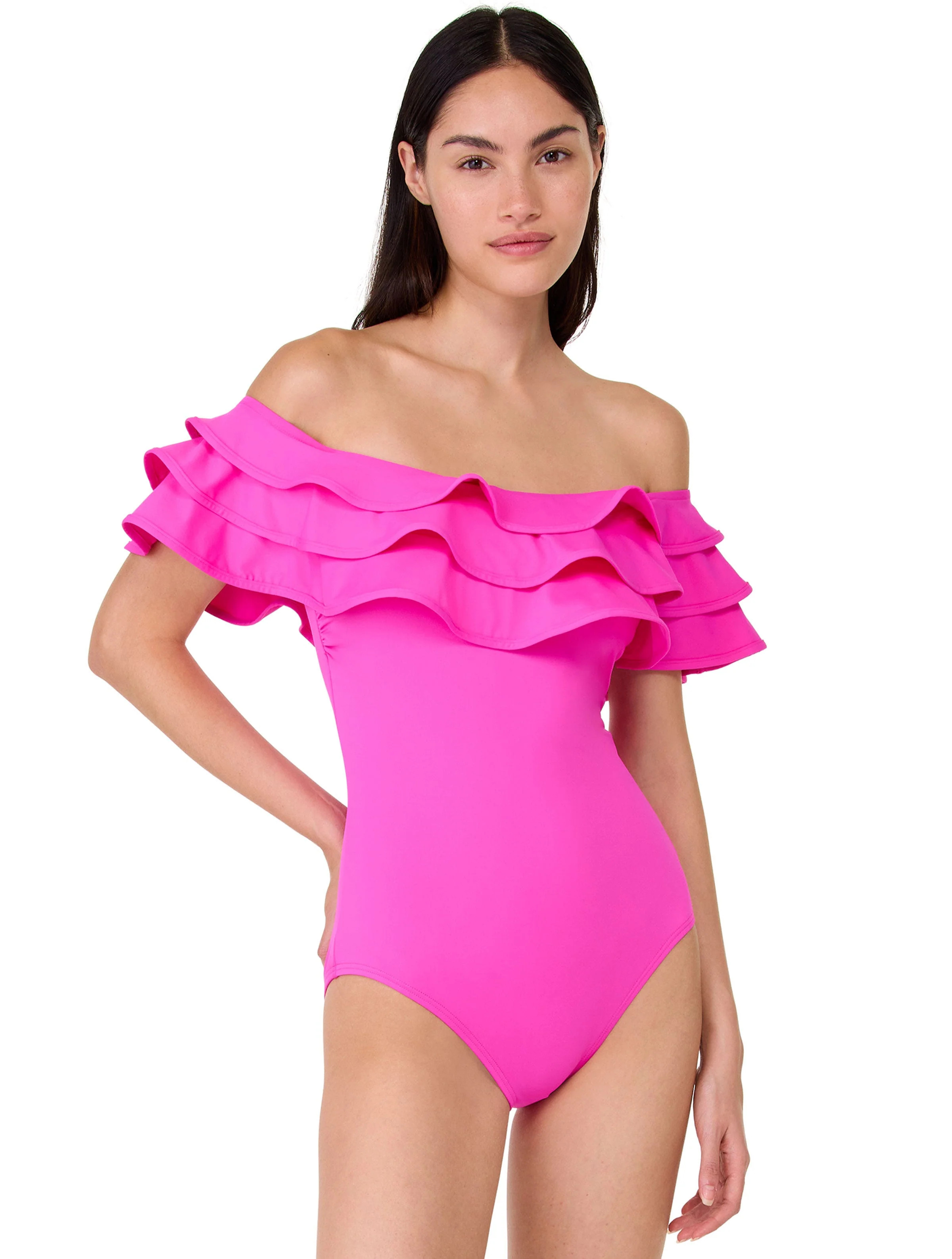 kate spade new york Off the Shoulder Ruffle One Piece Swimsuit - Solid | Beach2Ocean