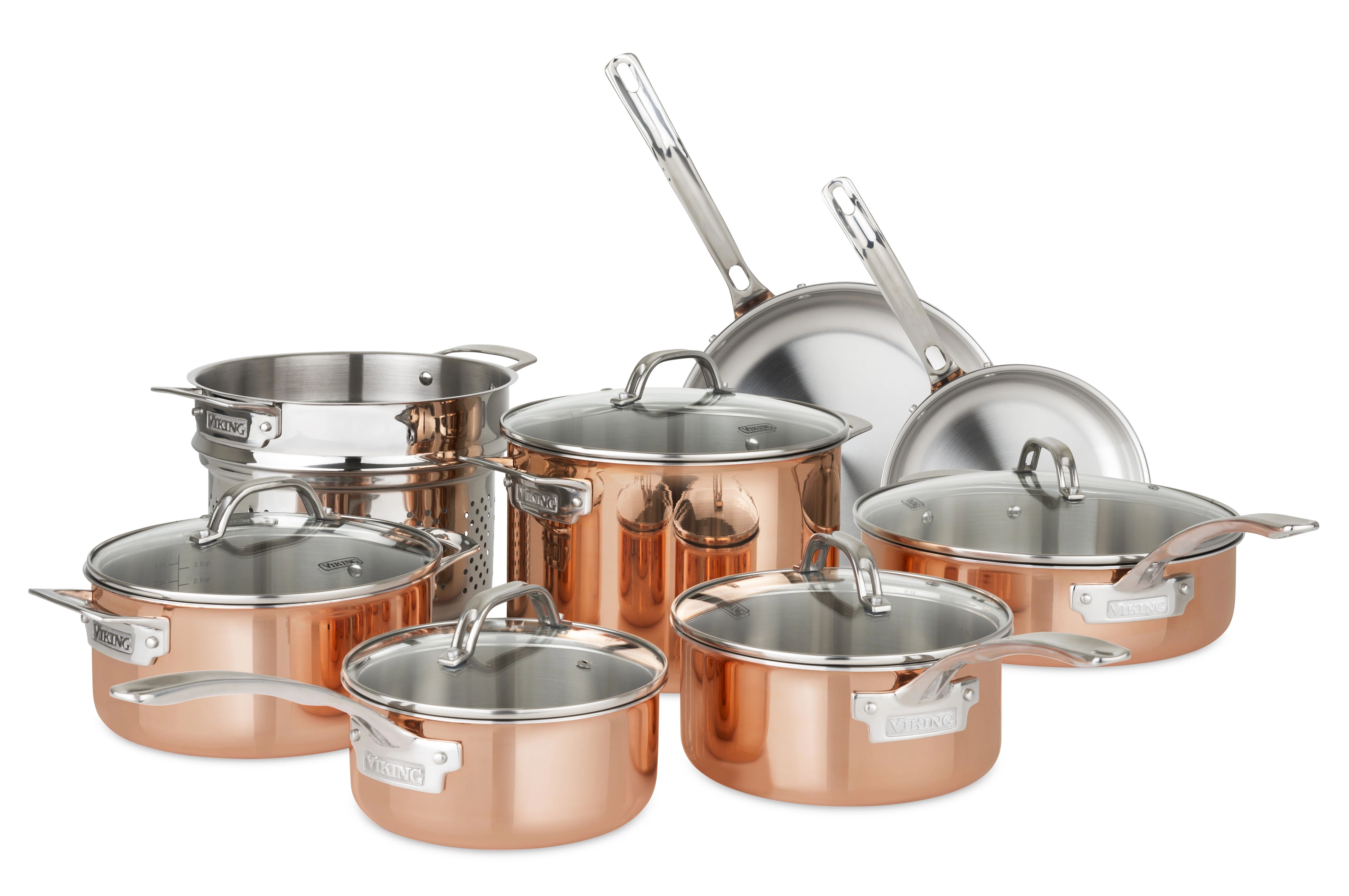 Viking 3-ply Copper Clad 13pc Cookware Set With Vented Glass Lids & Reviews | Wayfair | Wayfair North America