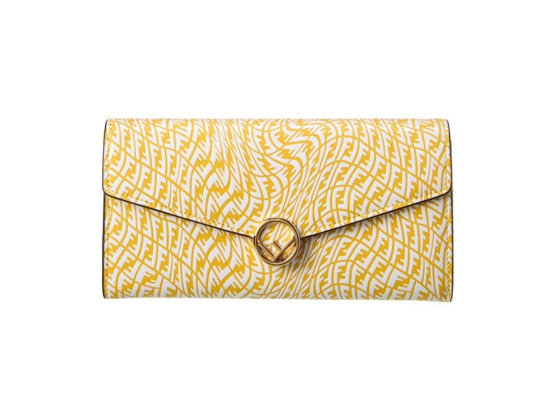 Fendi F is Fendi Yellow Leather Vertigo Print Long Wallet | JTV Jewelry