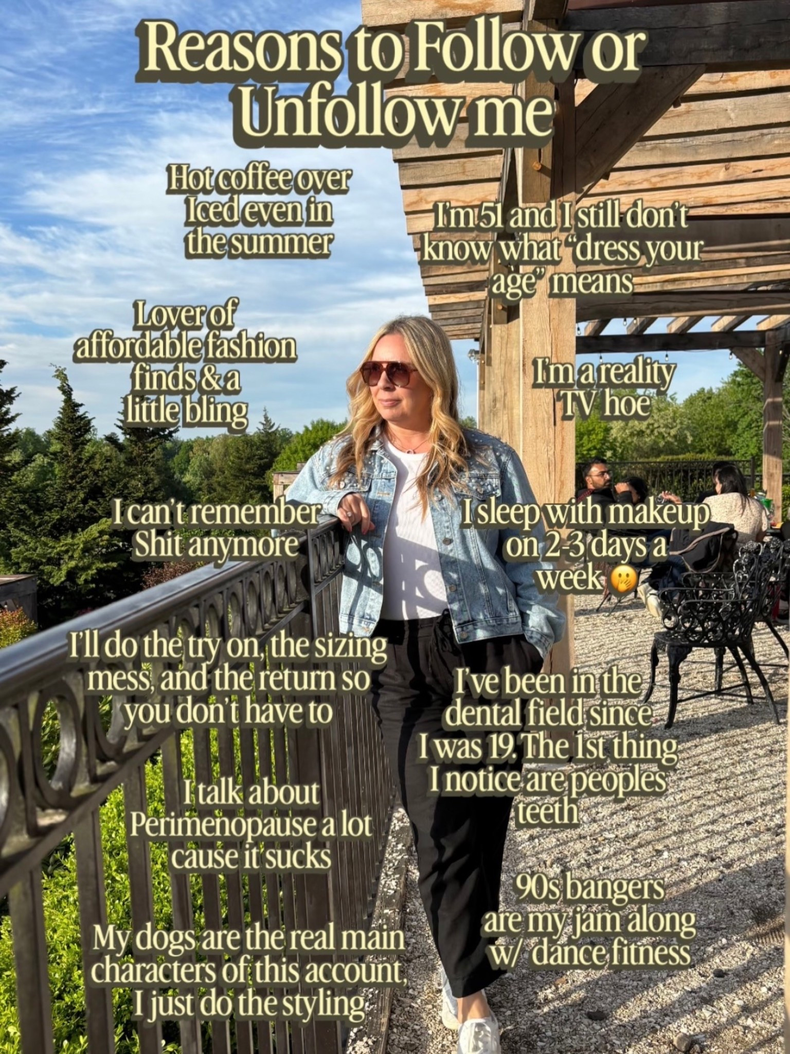 Some reasons to follow me, some reasons to run, either way I’m not changing who I am for the algorithm lol. I’m 51, I’ve worked in dental for over 30 years, I talk about perimenopause a lot because it genuinely sucks, and I still don’t know what dress your age even means. I find affordable fashion finds for midsize bodies, I sleep in my makeup more than I’d like to admit, and my dogs run this account more than I do. If you’re here for real midlife content and not a highlight welcome!
#trends #genxwomen #midlifewomenrock #mytruth #fashionover50

#LTKOver40 #LTKMidsize #LTKSaleAlert