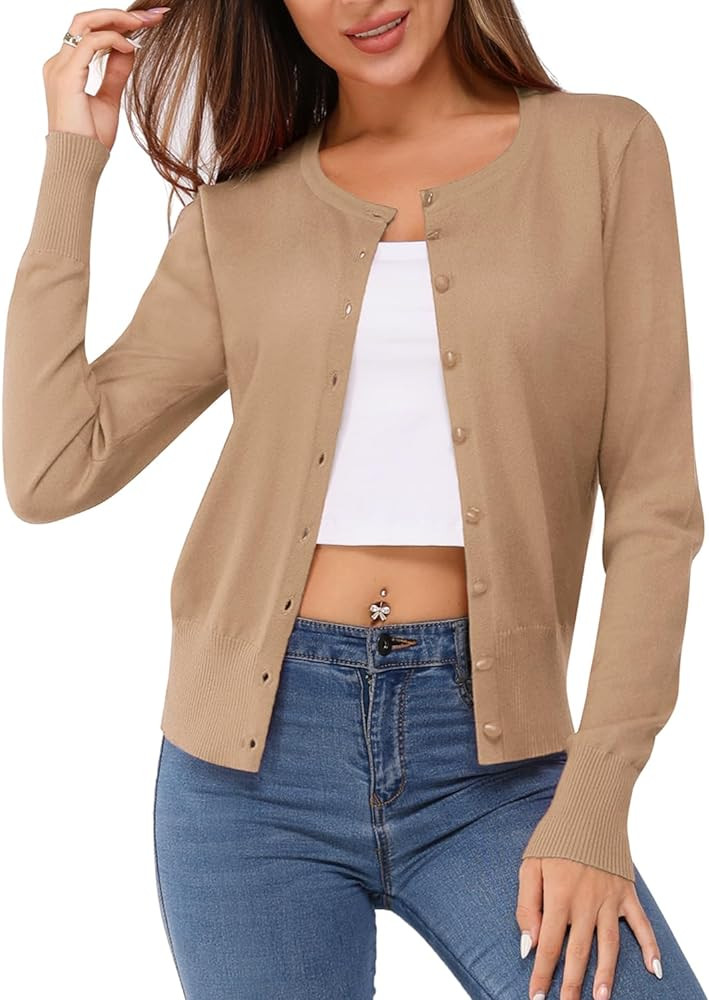 Newshows Women's 2024 Lightweight Button Down Long Sleeve Casual Crew Neck Soft Knit Fall Cardiga... | Amazon (US)