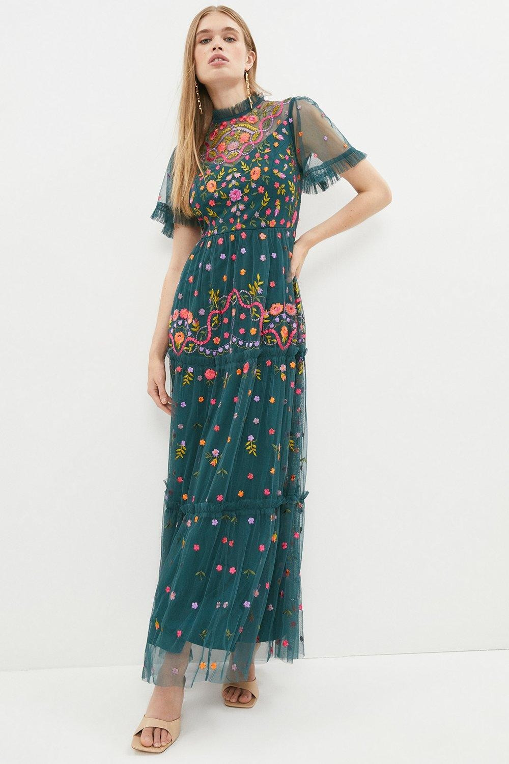 Flare Sleeve All Over Embroidered Maxi Dress | Coast (UK)