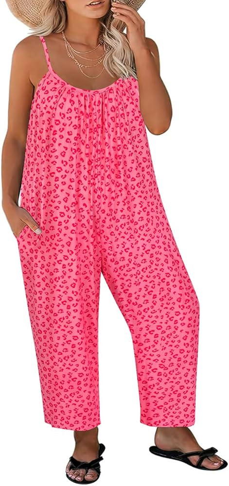 RITERA Plus Size Romper For Women Sleeveless Jumpsuits Adjustable Strap Long Wide Leg Pant Side P... | Amazon (US)