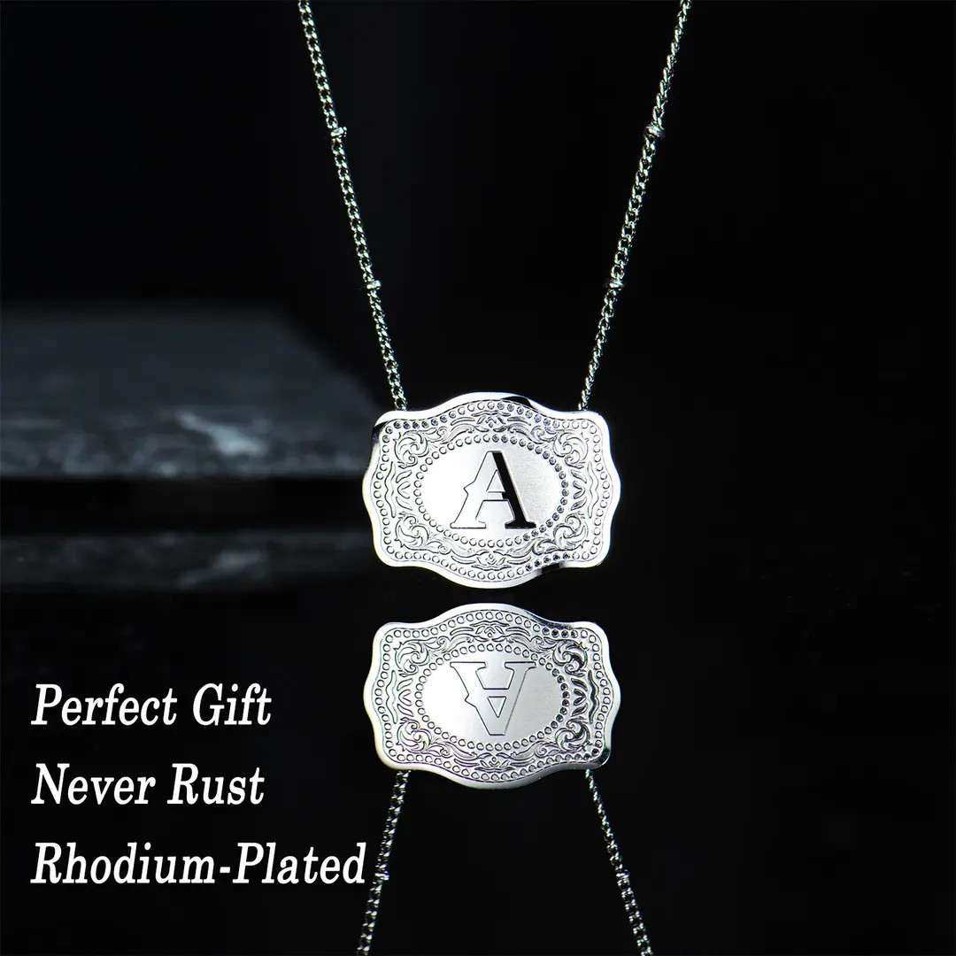 Holylegend Initial Letter Pendant Necklaces With Embossed Belt Buckle, Rhodium-plated, Gifts for ... | Etsy (US)