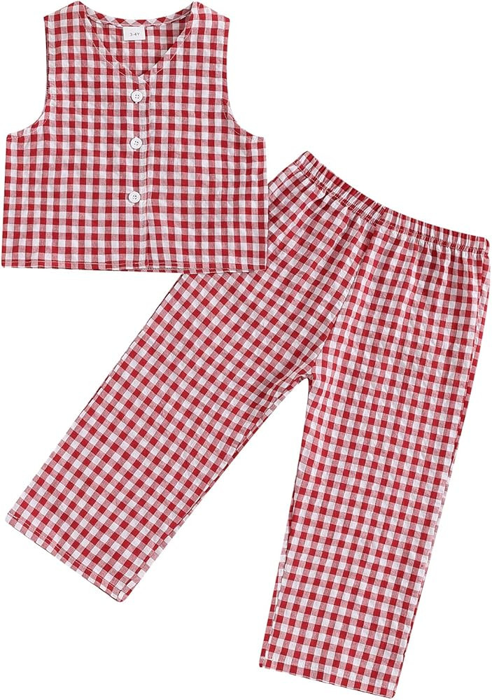 Plaid Outfit Toddler Girl Button Down V Neck Vest Sleeveless Tops Plaid Print Waistcoat Blazer an... | Amazon (US)
