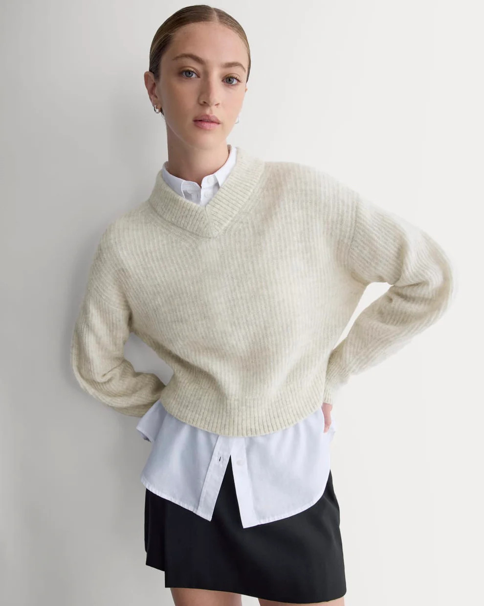 Cropped Cocoon Sweater in Alpaca | Heather Gray Mist | Everlane