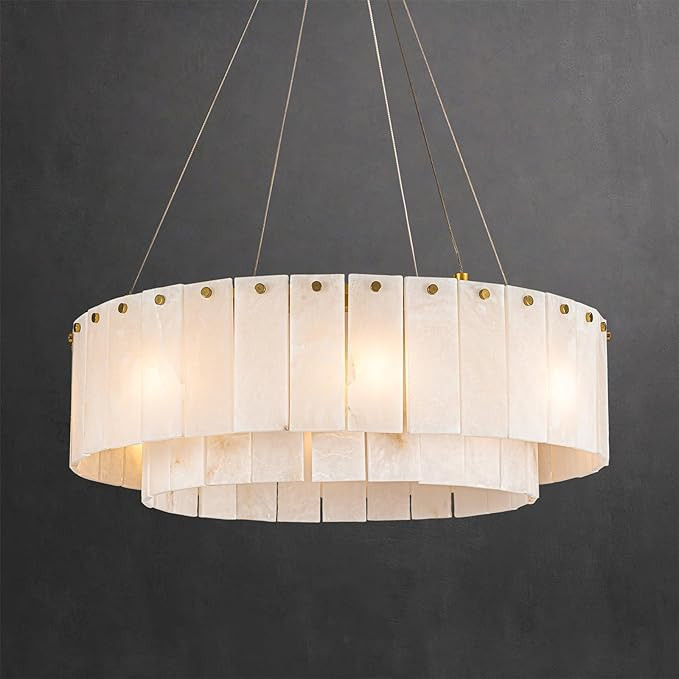 Alabaster Chandelier Round,Modern Drum Chandeliers,Spanish Marble Pendant Light Fixture for Livin... | Amazon (US)