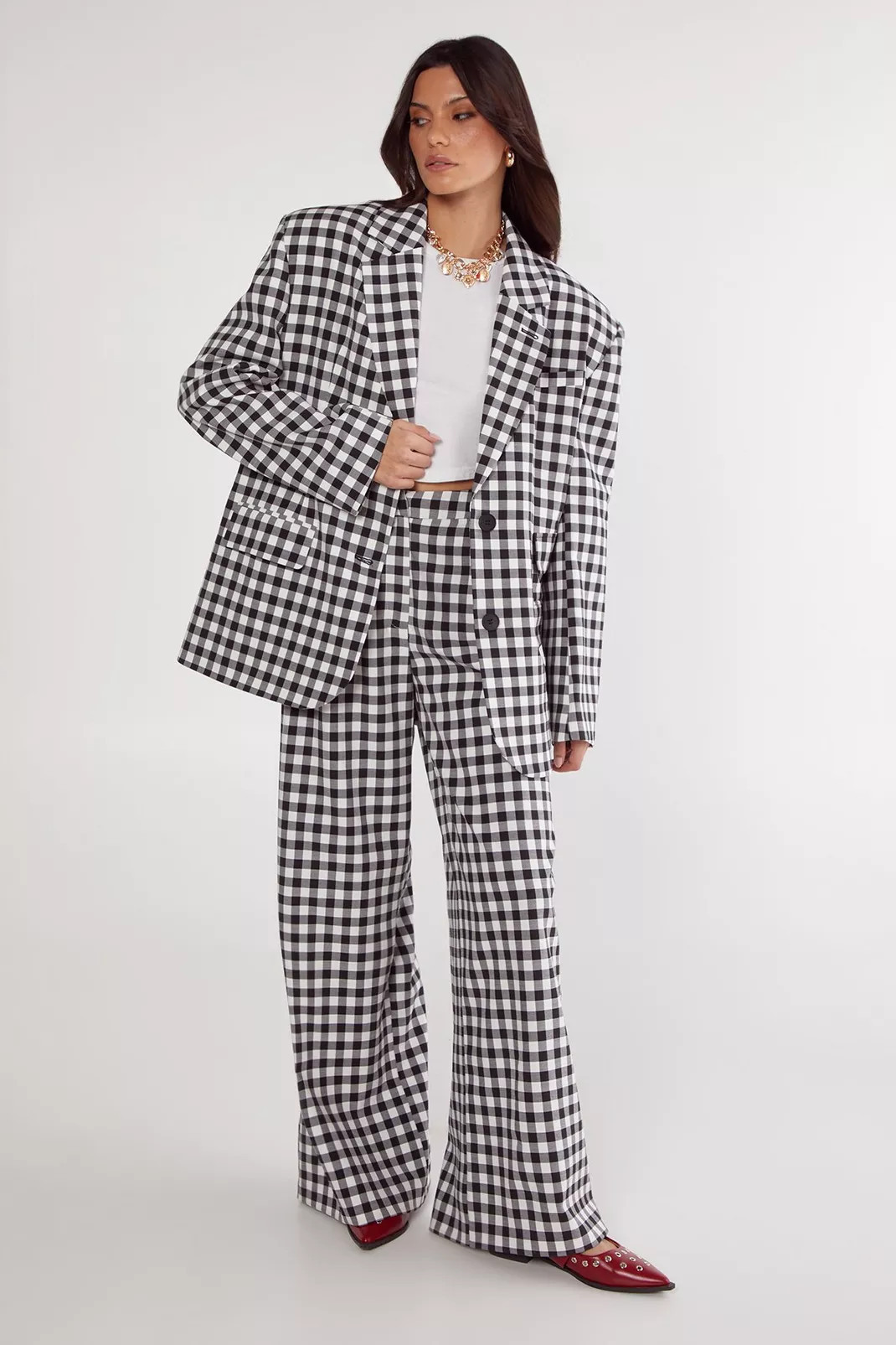 Gingham Tailored Wide Leg Pant | Nasty Gal US