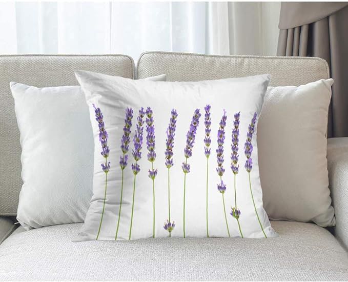 KJONG Lavender Flowers Throw Pillow Cover White Lavender Beautiful Beauty Bloom Blue Square Decor... | Amazon (US)
