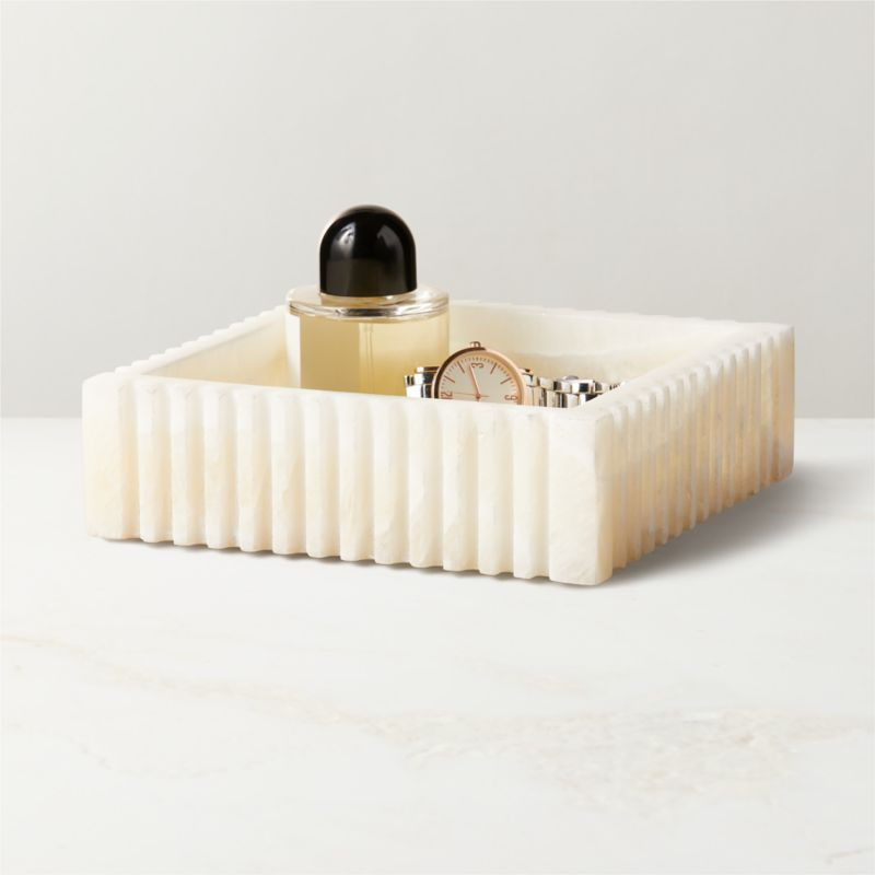 Leia Cream Onyx Marble Ribbed Catchall Dish | CB2