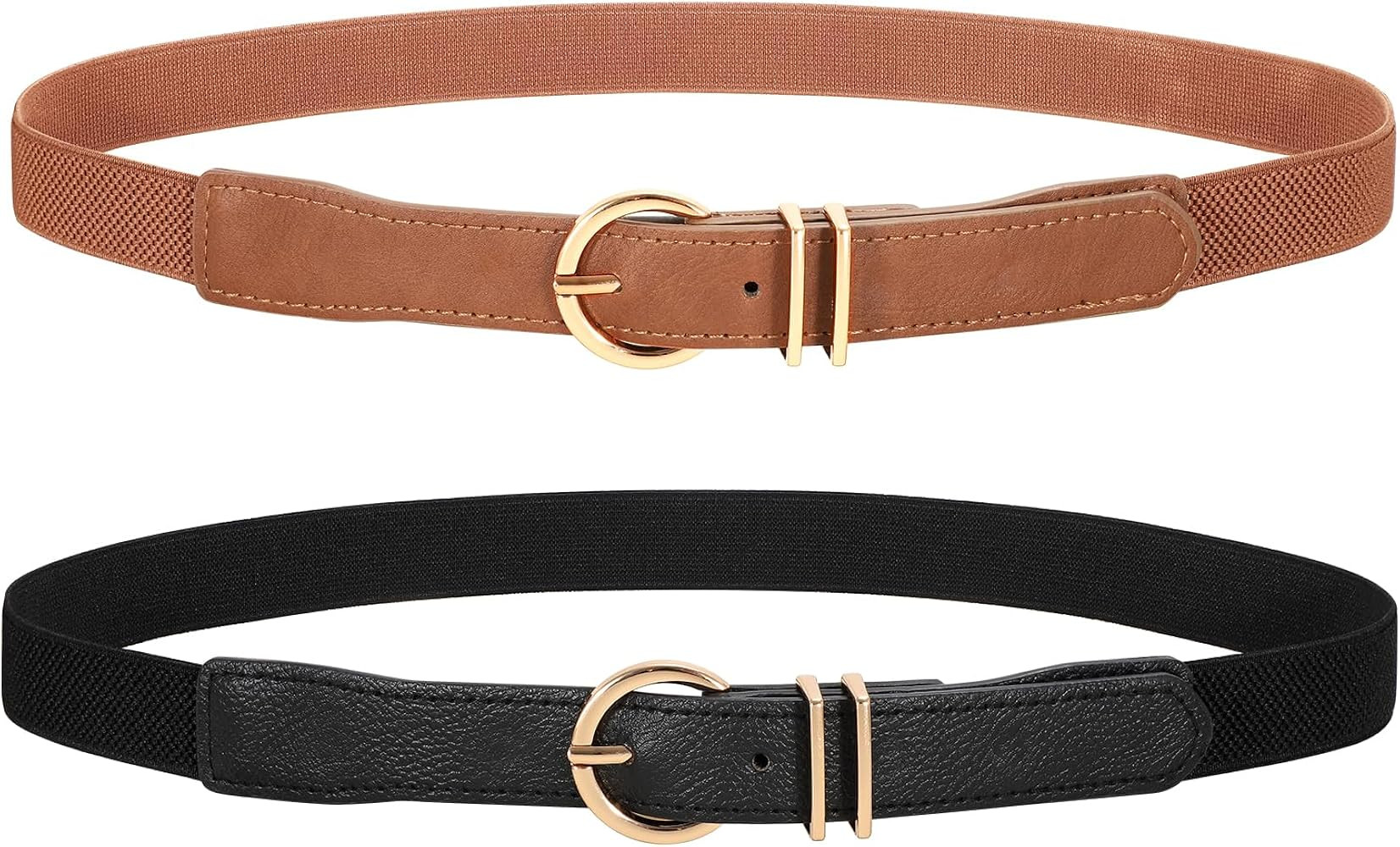 WERFORU 2 Pack/ 3 Pack Women’s Skinny Elastic Waist Belt With Gold Buckle Thin Stretchy Belt fo... | Amazon (US)